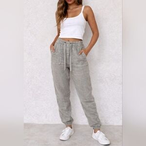 NWT Jones & Co. Women's Gray 100% Linen Jogger  Pants, Size Small